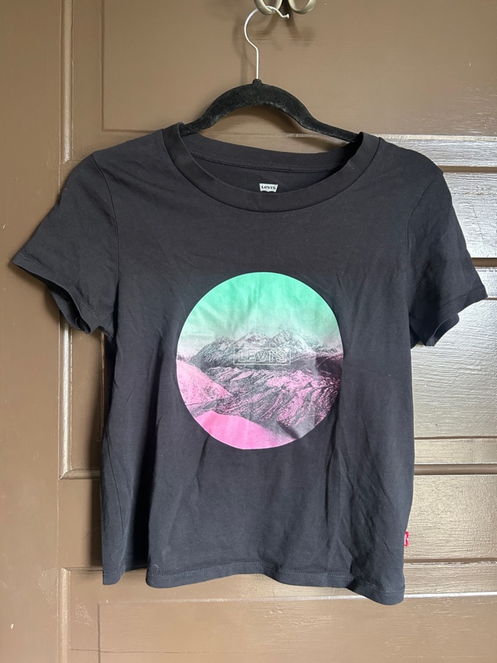 Levi's Women's Black Graphic Tee with Pink & Mint Circle Print; XS